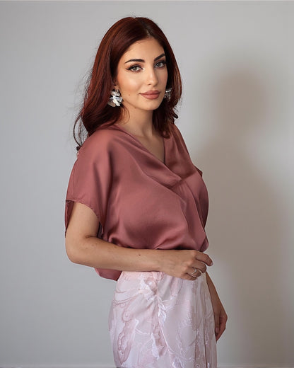 Блузка с V-образным вырезом (винно-красная)