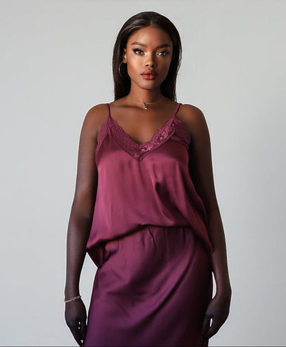Luxury Lace Tank Top (Wine Red)