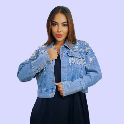 Denim Jacket With Pearls