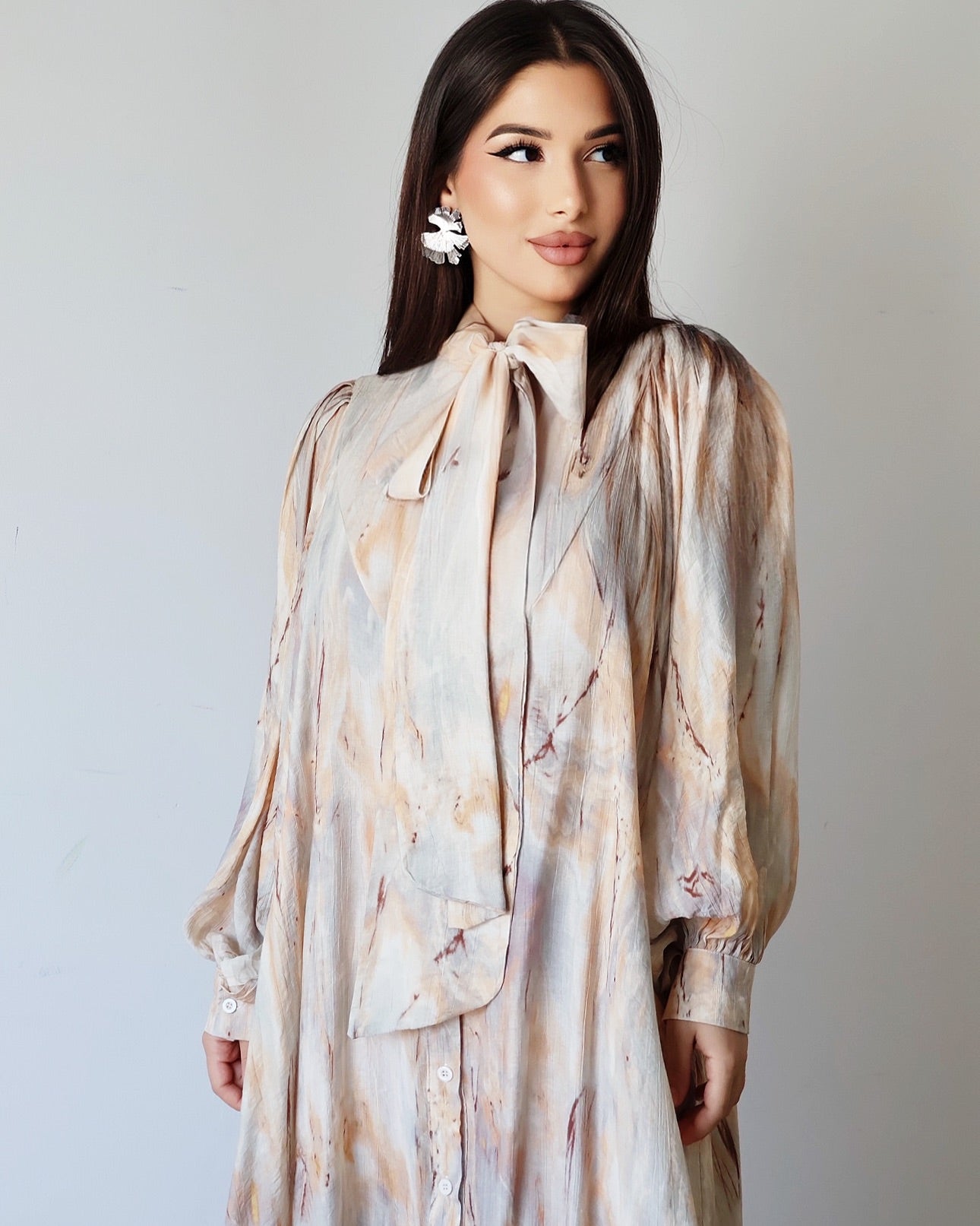 Платье с мягкими лентами (бежевое)