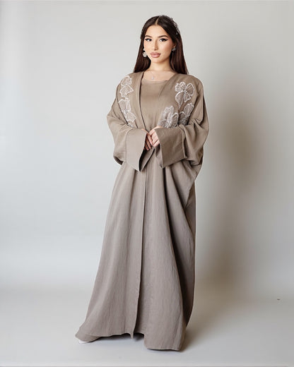 Noor Bloom – Embellished Two-Piece Set (Dark Beige)