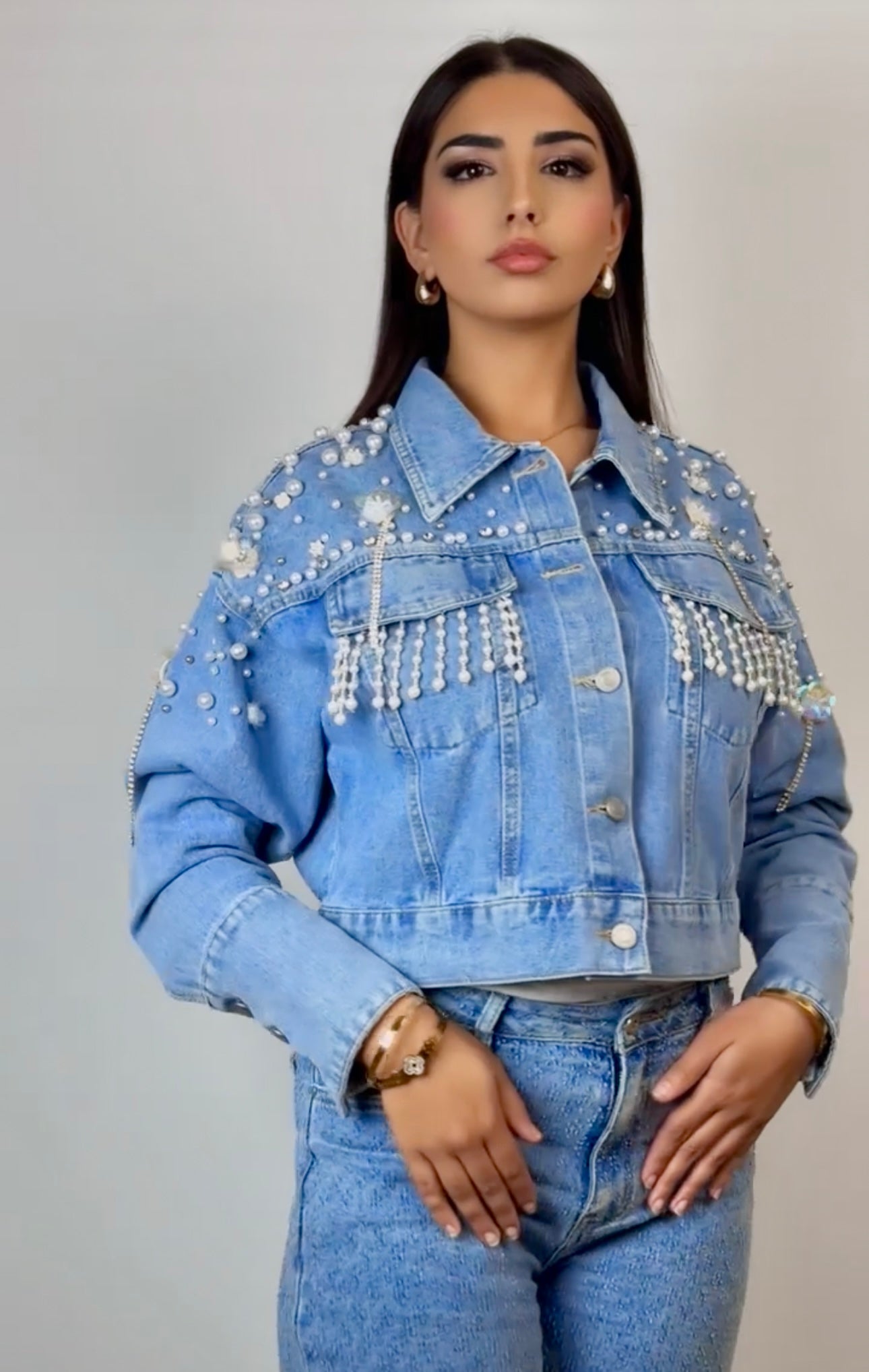 Denim Jacket With Pearls