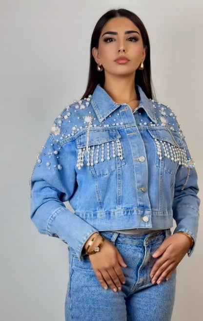 Denim Jacket With Pearls