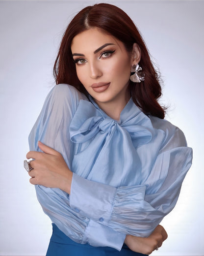 Voile-Bow Blouse (Blue)