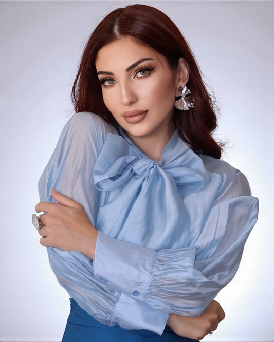 Voile-Bow Blouse (Blue)