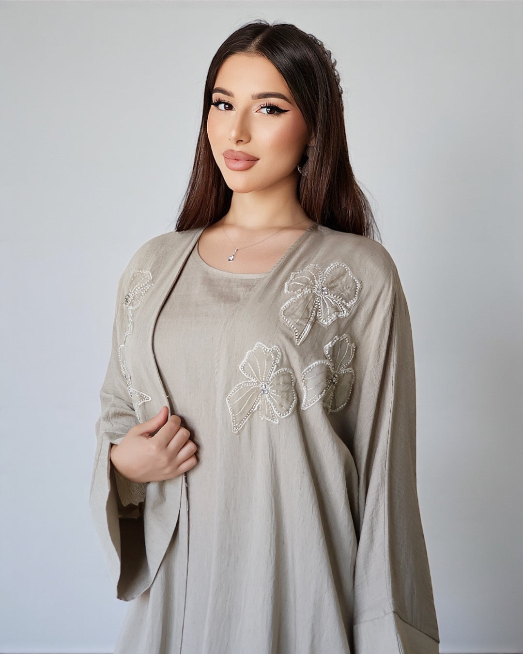 Noor Bloom – Embellished Two-Piece Set (Khaki)