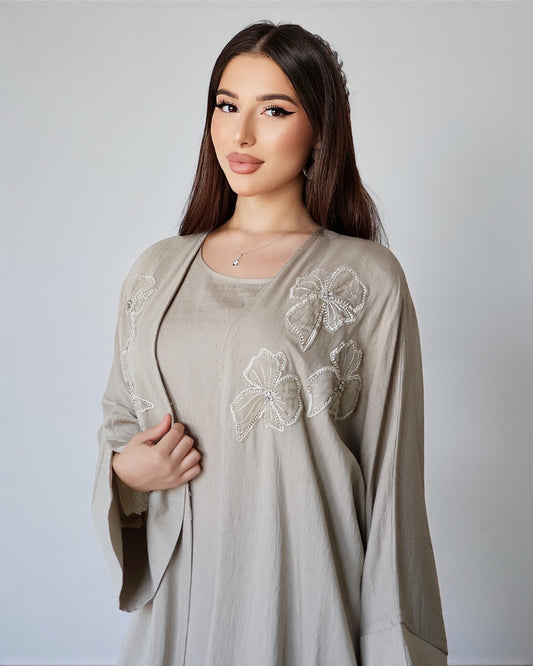 Noor Bloom – Embellished Two-Piece Set (Khaki)