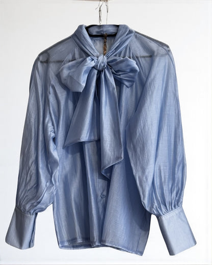 Voile-Bow Blouse (Blue)