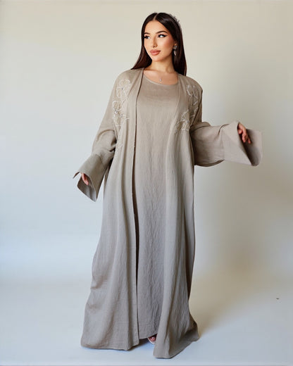 Noor Bloom – Embellished Two-Piece Set (Khaki)