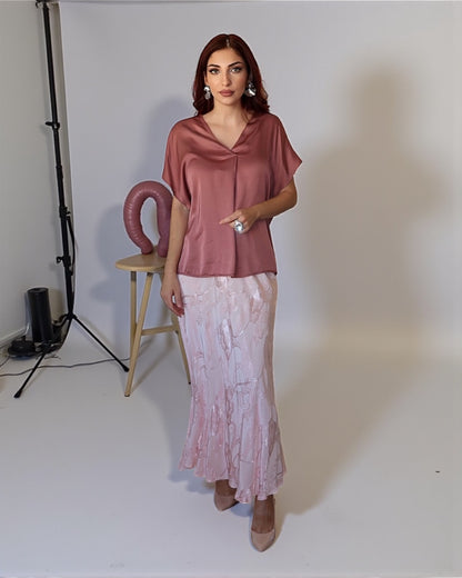 Блузка с V-образным вырезом (винно-красная)