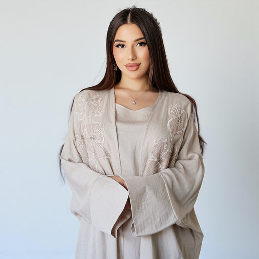 Noor Bloom – Embellished Two-Piece Set (Light Cappuccino)