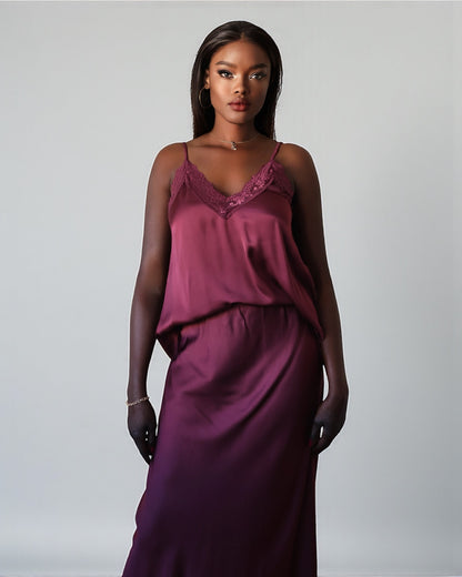 Elegant Skirt with Silky Shine (Wine Red)
