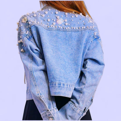 Denim Jacket With Pearls