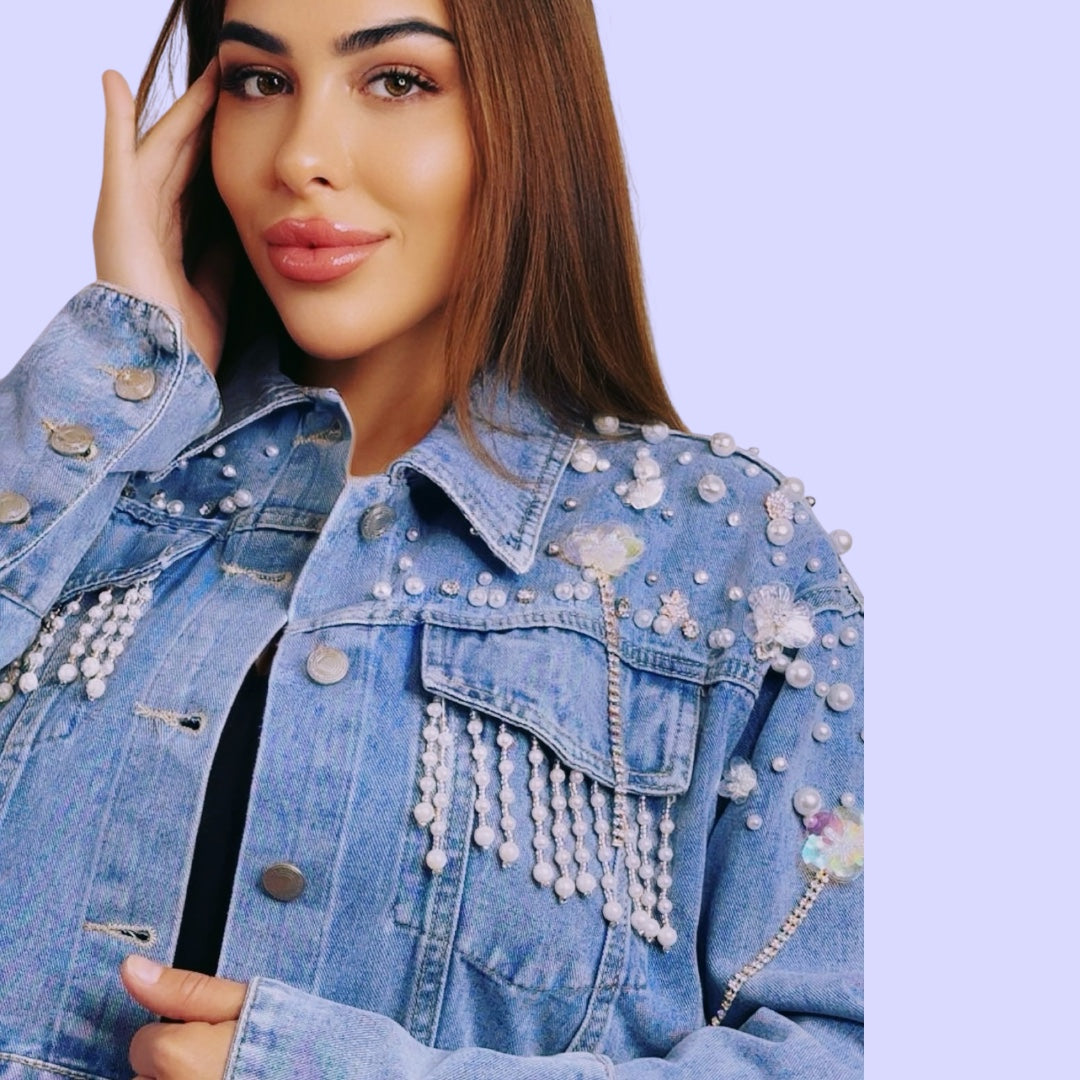 Denim Jacket With Pearls