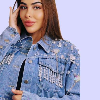 Denim Jacket With Pearls