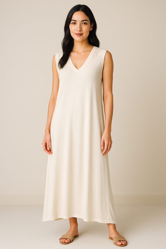 Robe longue Siena Soft V Blanc crème