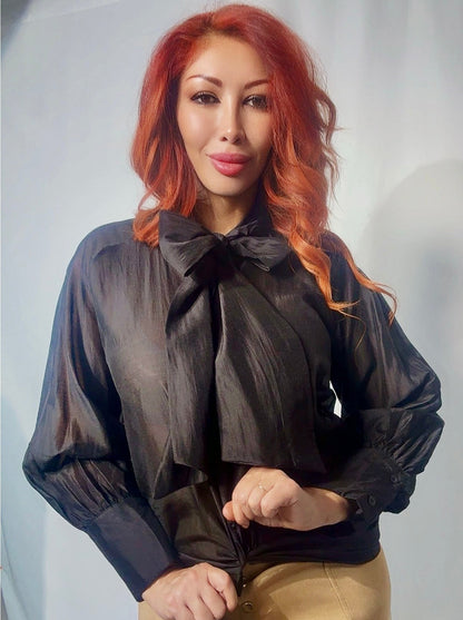 Блузка с бантом из вуали (черная)