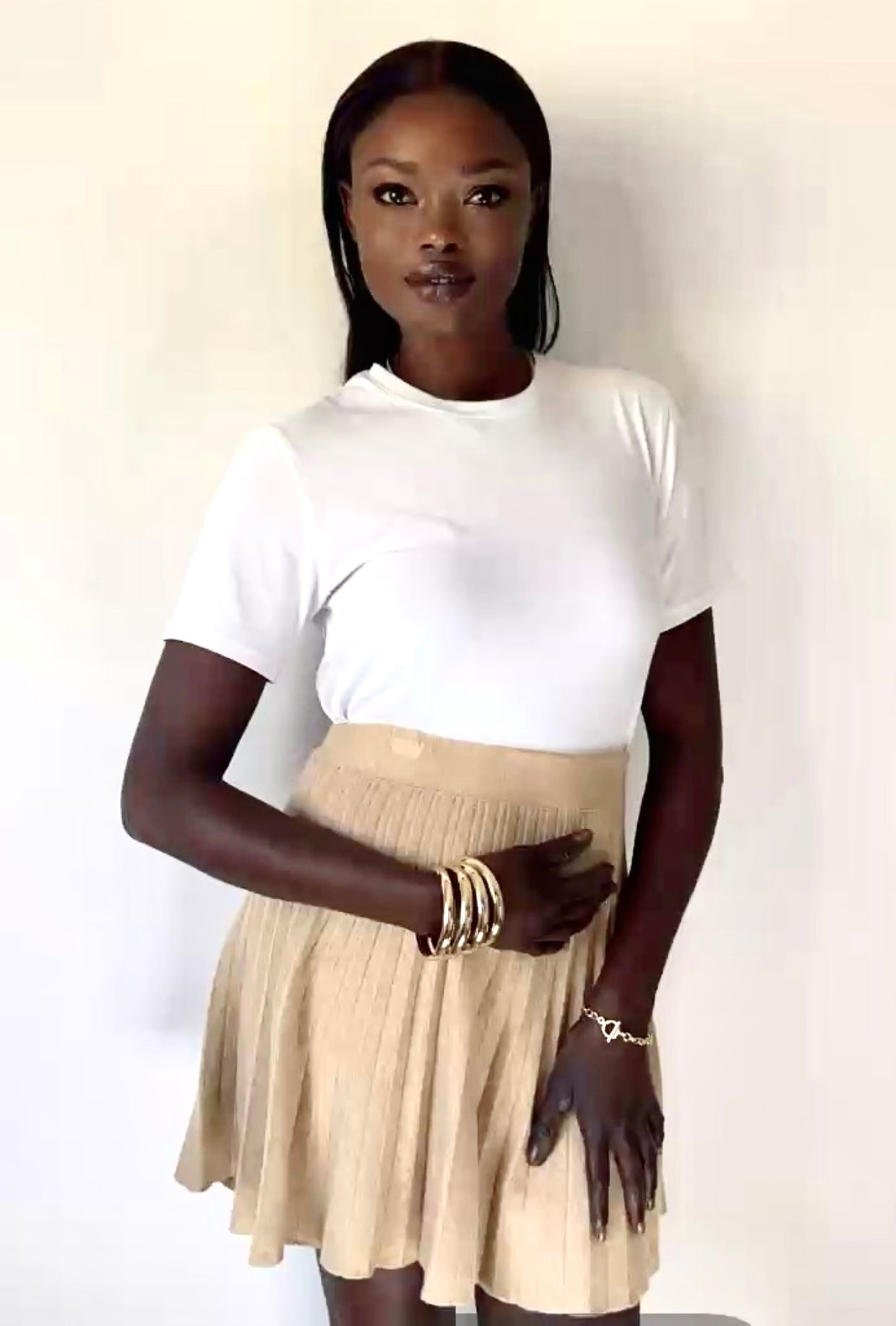 Юбка-плиссе золотистого цвета хаки