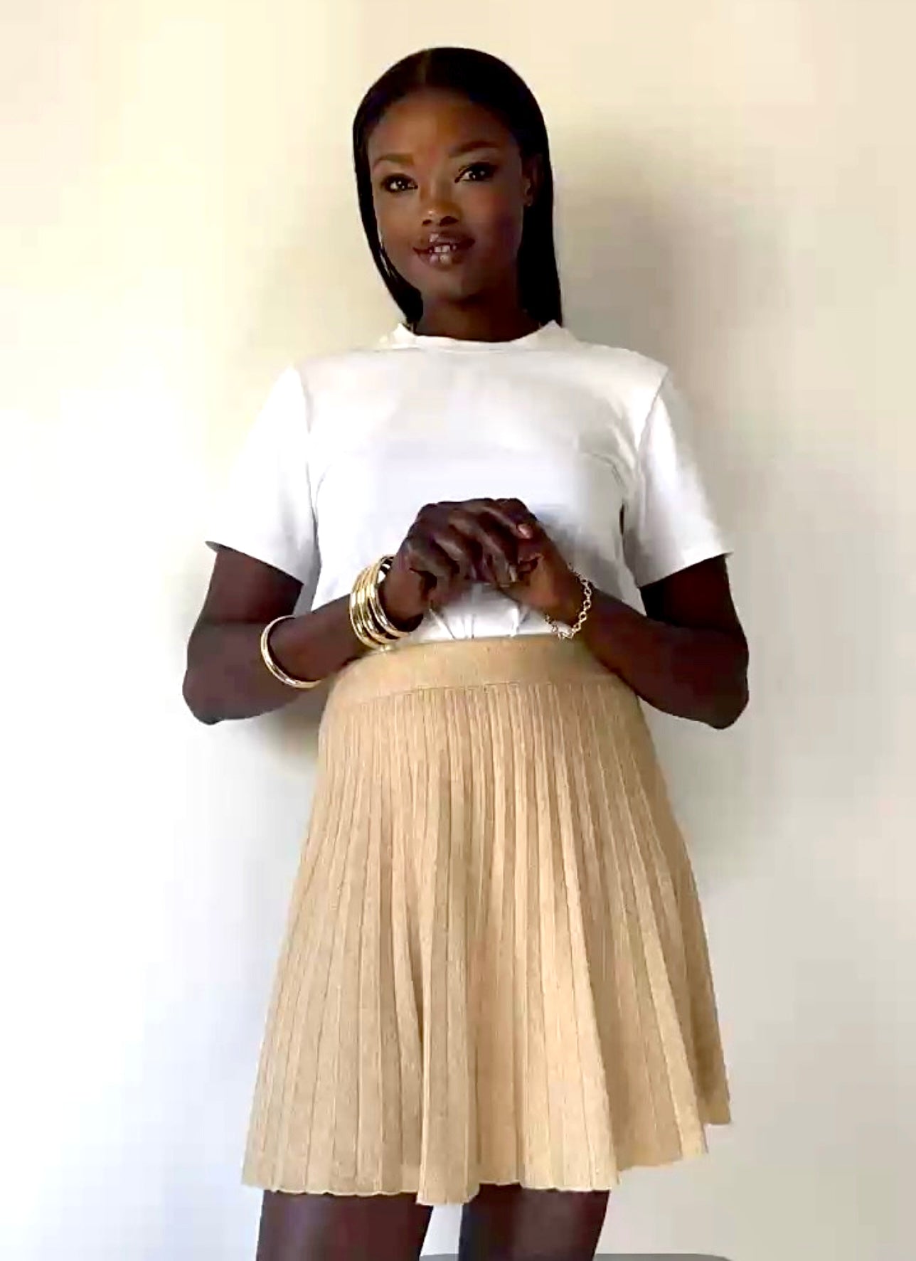 Юбка-плиссе золотистого цвета хаки