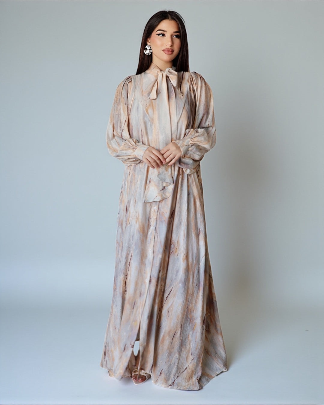 Платье с мягкими лентами (бежевое)