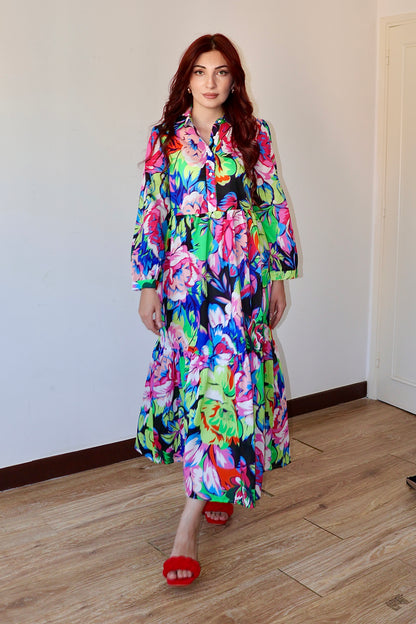 Платье-рубашка в цветочек в стиле бохо 