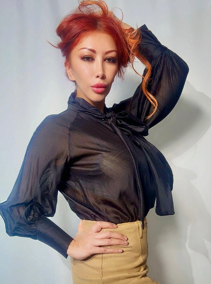 Блузка с бантом из вуали (черная)