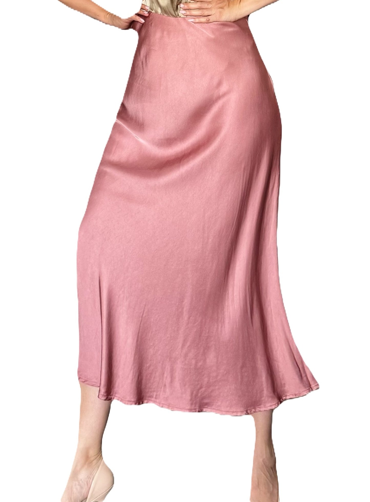Jupe élégante à la brillance soyeuse (rose poudré)